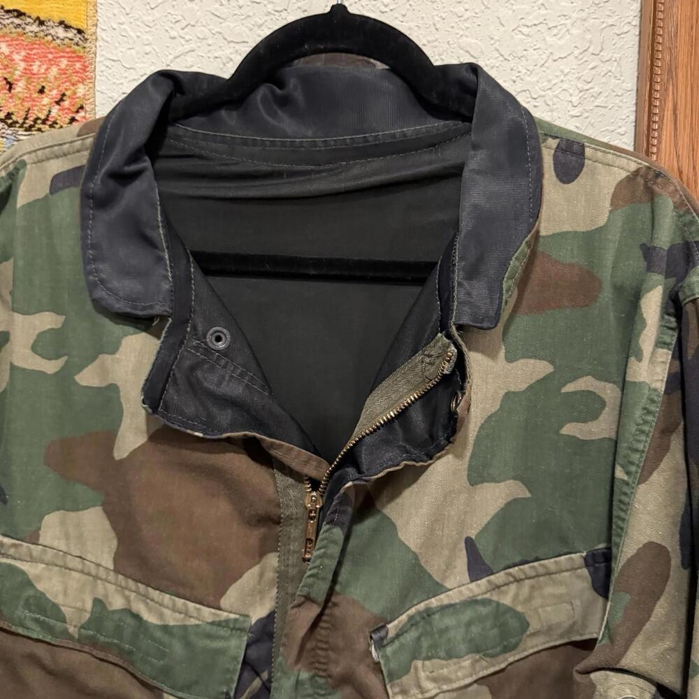 Vintage 80s Army Military Chemical Protection Woodland Camo Jacket Size Medium - Picture 3 of 6